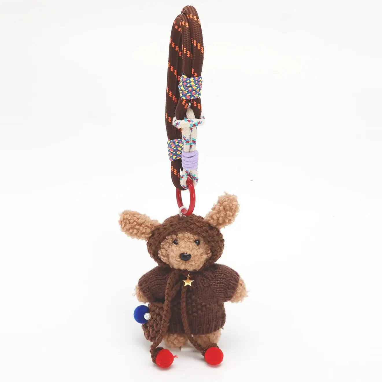 Teddy Huggy 5.9-Inch Coffee Brown Hoodie Stuffed Teddy Bear Plush Keychain with Wristlet Strap, Bag Charm, Phone Charm