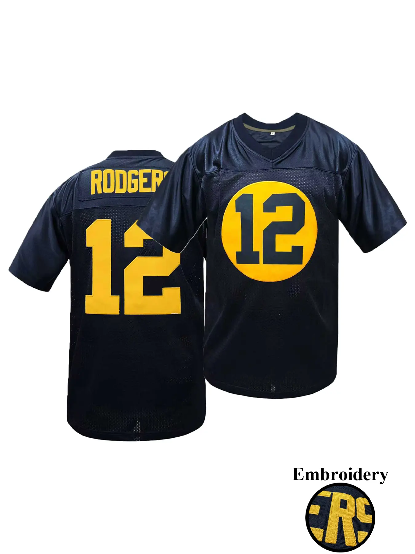 Men's Loose Fit Football Jersey,Embroidered Letter and Number,Short Sleeve Top, Breathable Mesh Fabric, Green Bay Rugby Jersey,Ideal for Training & Competition, All-Season Wear, Casual Style, Sport Jersey, Sports Top, Sports Clothing
