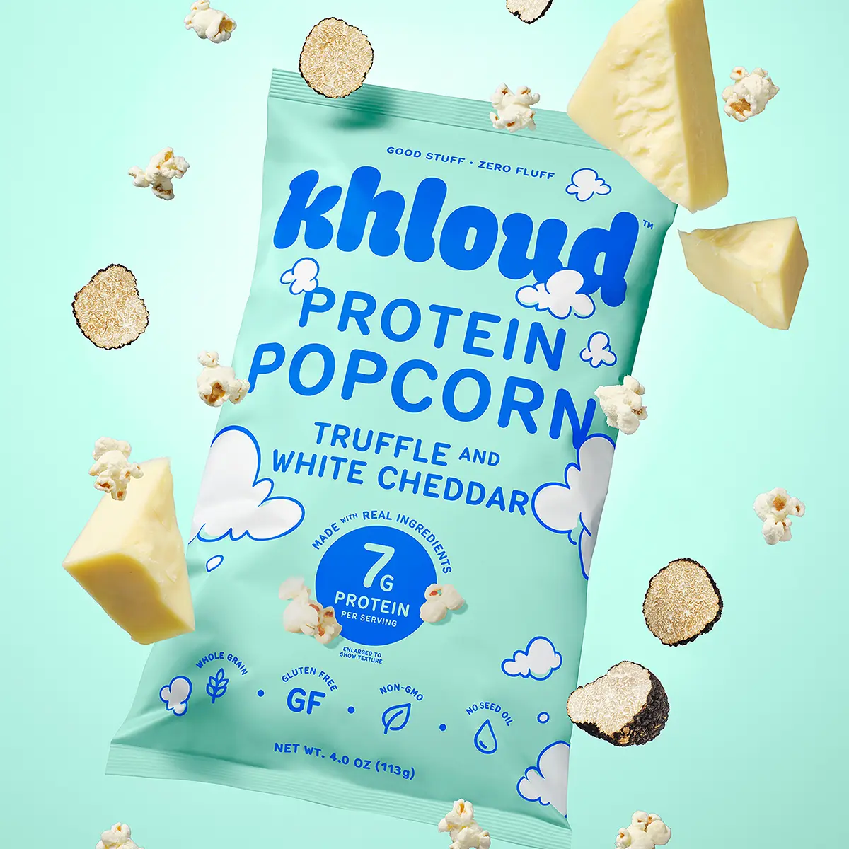 Truffle & White Cheddar Khloud Protein Popcorn by Khloe Kardashian | 7g of Protein Per Serving | No Seed Oils | Gluten-Free | Available in 4pk or 12pk