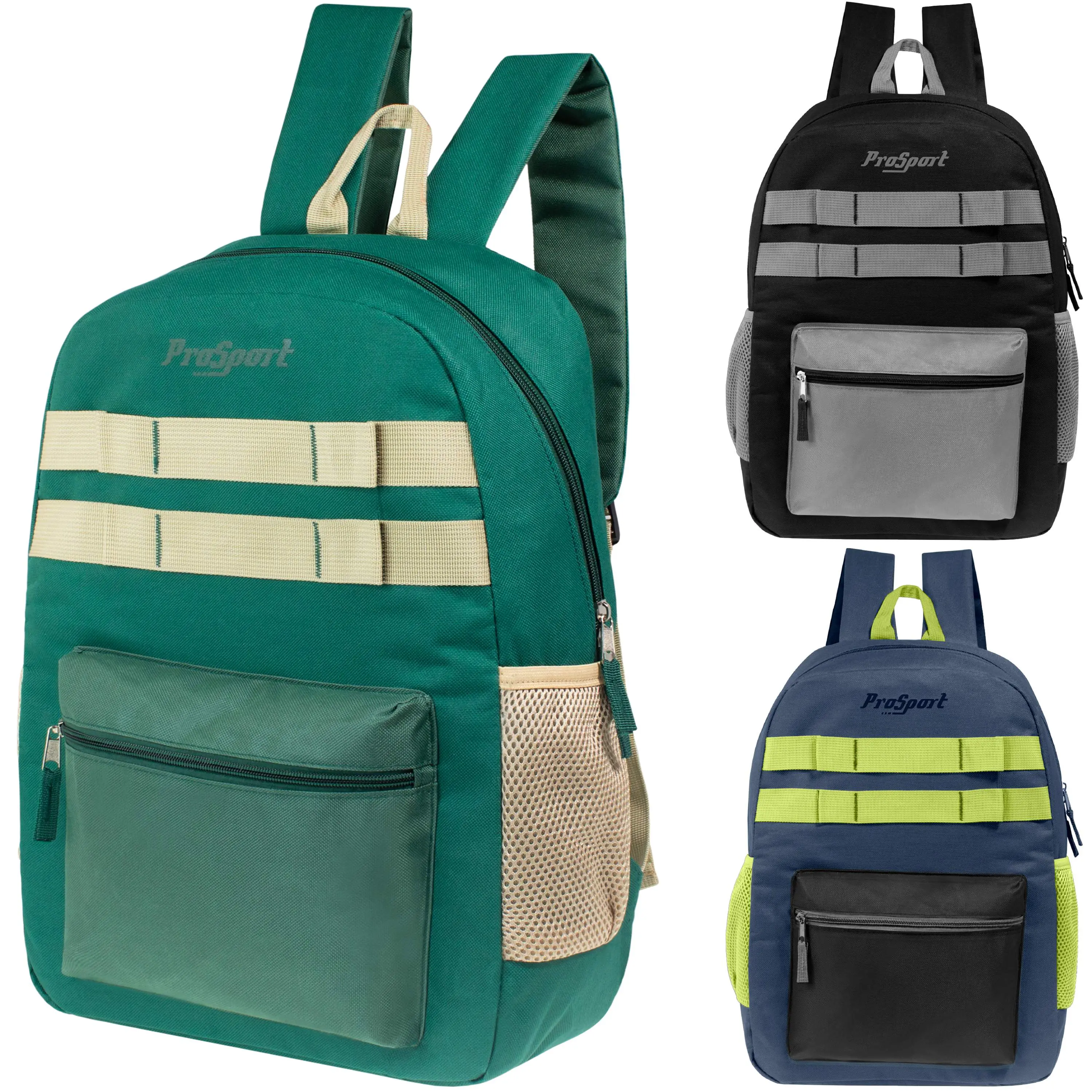 17" Multi Color Design Wholesale Backpacks in Assorted Colors Padded Back - Bulk Case of 24 Bookbags