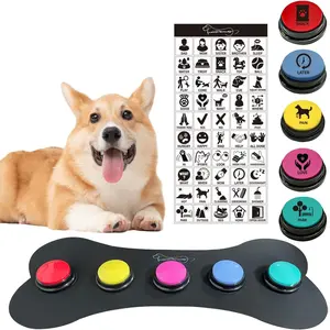 Set of 5 Color Dog Buttons with Rubber Mat for Communication,Voice Recording Button,Dog Talking Buttons,Pet Buttons,Dog Training &amp; Behavior Aids,Train Your Dog to Voice What They Want
