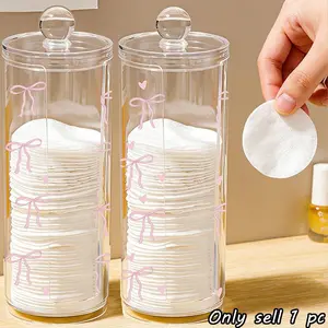 Bow Print Cosmetic Cotton Pad Storage Box, Makeup Storage, Beauty Supply Storage, Cotton Swab And Dental Floss Storage Jar, Acrylic Transparent Material Cosmetic Pad Jar, Washable And Easy To Clean, Storage Organizer
