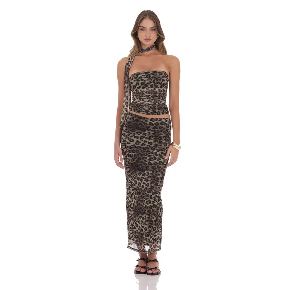 Mesh Maxi Skirt in Cheetah Print
