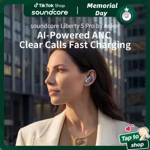 #tiktokshopmemorialday, soundcore Liberty 5 Pro, ANKER Thus AI Chip, Whisper-Clear Calls, Noise Cancelling Earbuds, Wireless Earbuds, ANC On 6.5H/ 28H Playtime, 5 Mins Charge = 4 Hrs Playtime, Wireless Charging