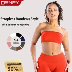 DENFY Impact Backless Bandeau Fitness Gymwear Women's Padded Strapless Wireless Solid Seamless Yoga Workout Bralette High Stretch Durable Fabric