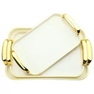 3 Pack Serving Tray with Handles Stackable Reusable Trays for Serving Food Plastic Serving Platters for birthday Party Charcuterie Fruit Appetizer BBQ Pool snacktray Mother's day gift