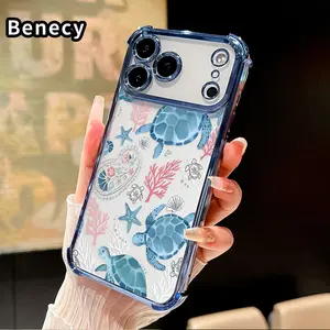 Phone Case for iPhone 17 Pro Max 16 15 Plus Air 14 13 12 11 E Cute Turtle Pattern Four-corner Thickened Anti-drop Protective Silicone Cover Gift