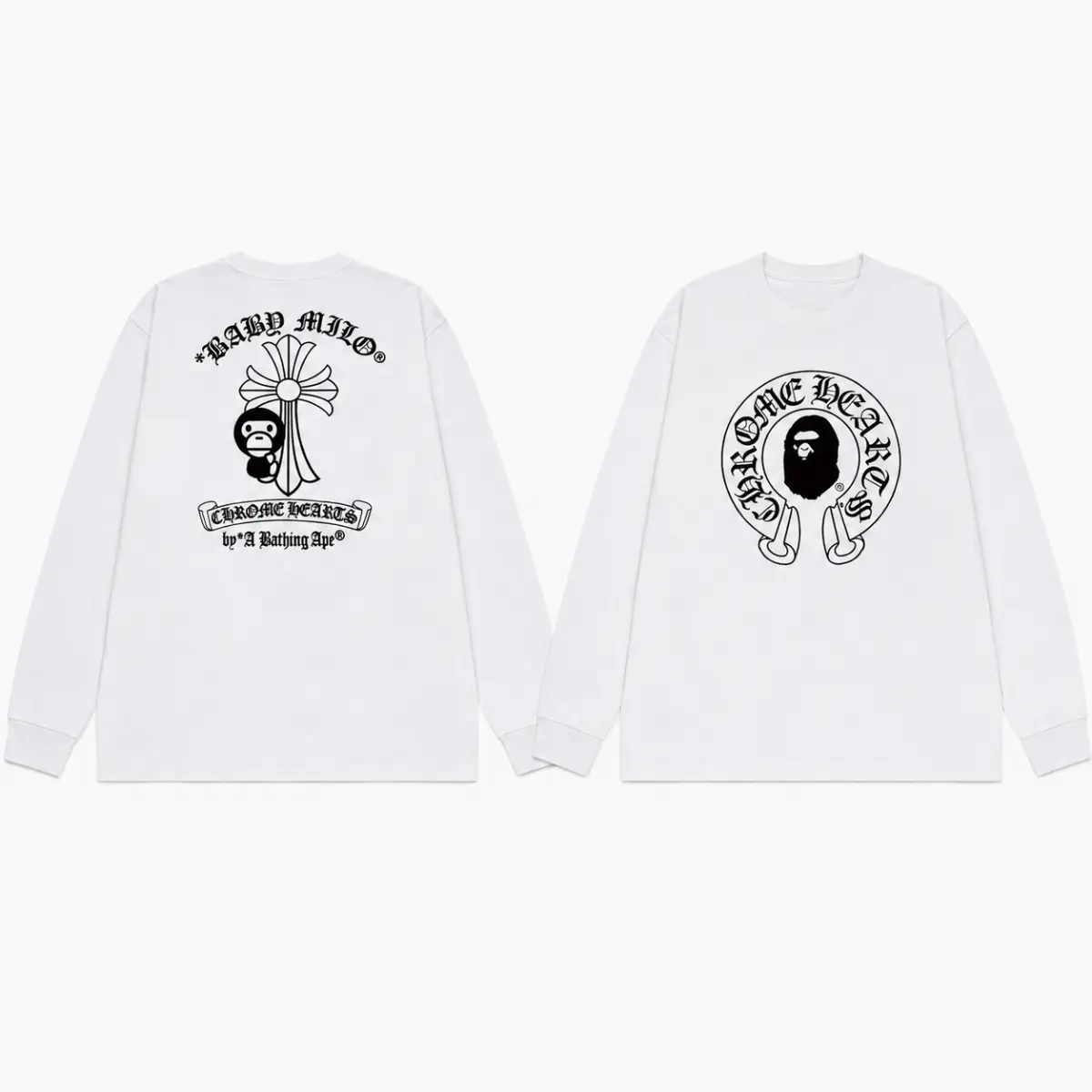 Unisex Gothic Cross Graphic Long Sleeve Tee Front Back Print Streetwear Shirt