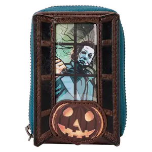 Halloween Michael Myers Pumpkin Glow Accordion Zip Around Wallet