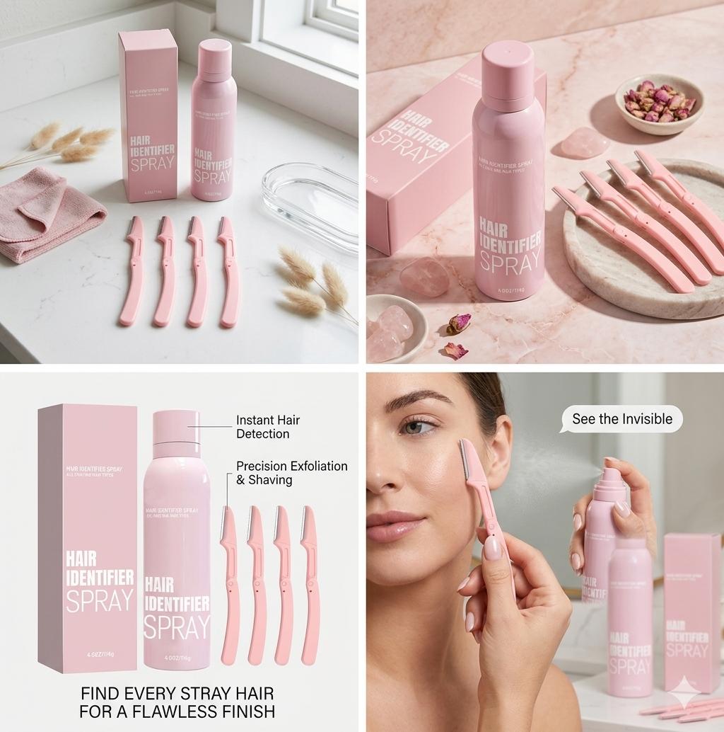 SilkSkyn Hair Identifier Spray & Precision Dermaplaning Kit for Radiant Glass Skin 1 Spray 4 Razors Botanical-Infused Gentle Formula for All Skin Types