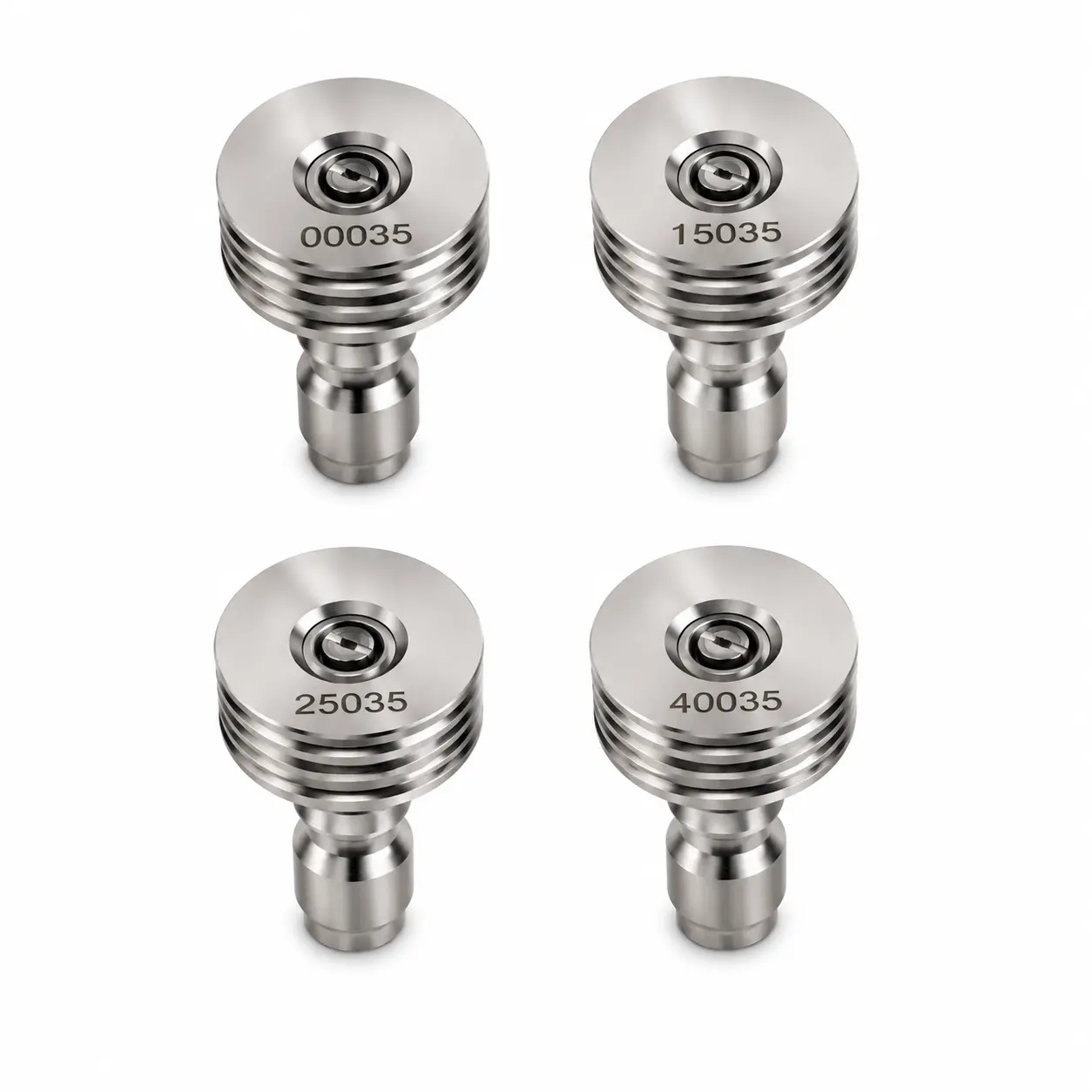 POHIR 4 Pack Stainless Steel Surface Cleaner Nozzle Tips, 0° 15° 25° 40° Spray Angles, 1/4" Quick Connect, 3.5 Orifice, 4000 PSI for Pressure Washer Surface Cleaner