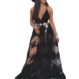 2025 Women's Sleeveless V-Strap Long Dress with Legs Exposed