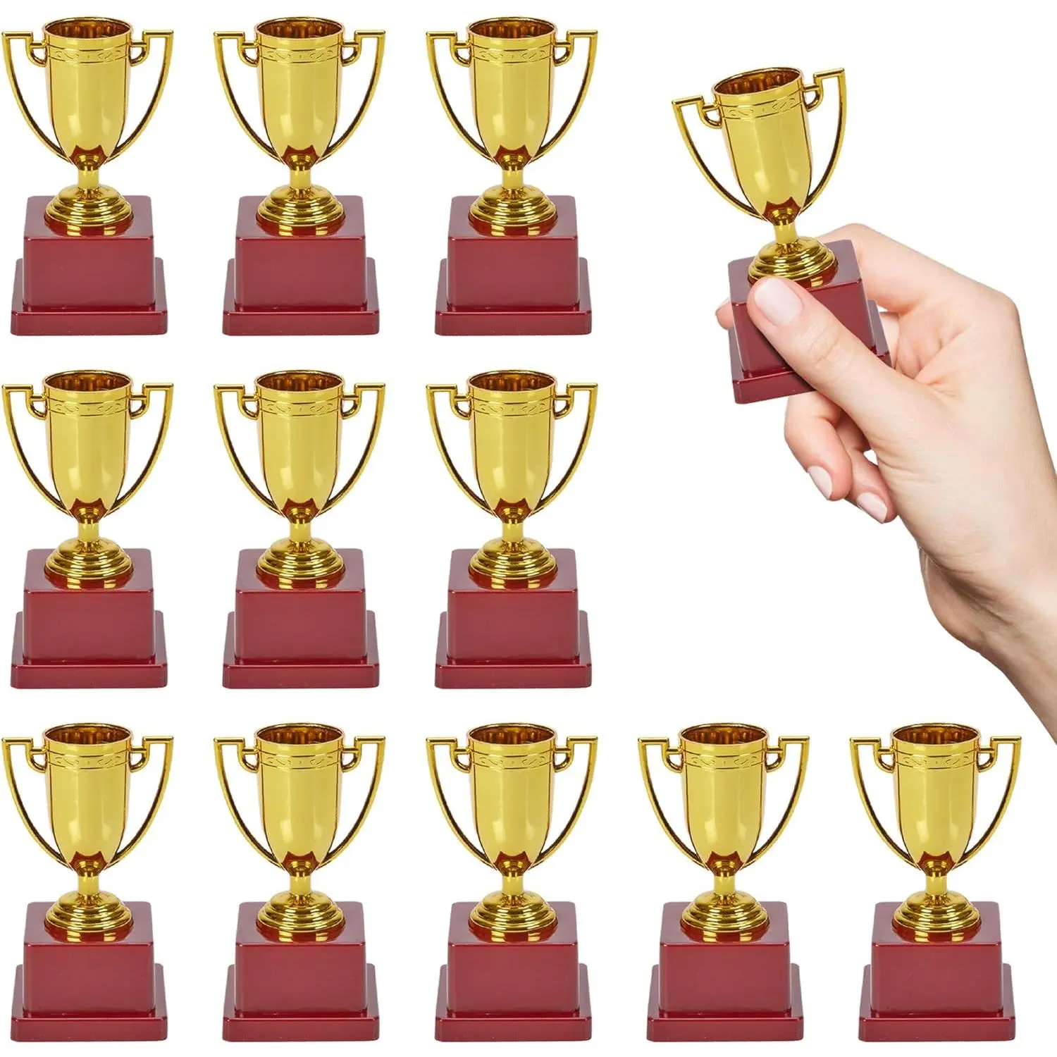 PLAYBEES 4 Inch Gold Cup Trophy 12 Pack with Square Bottom Ideal Achievement Prize Awards for School Sports Office Competitions Carnival Games Party Favors Decorations Props