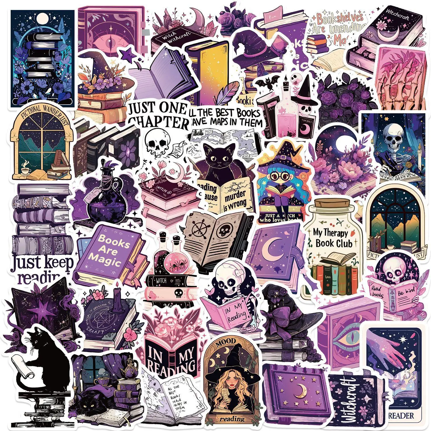 Cute Witch Bookish Sticker, DIY Decorative Sticker, Waterproof Self Adhesive Decor Paper for Gift Greeting Card & Water Bottle & Laptop, Halloween