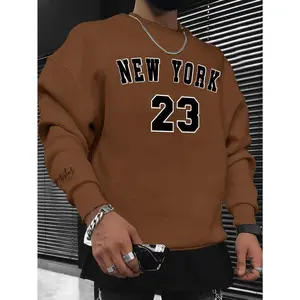 NEW YORK 23 Print Fashionable Long-Sleeve Crewneck Pullover Sweatshirt — Men’s Casual Sweatshirt, Perfect for Autumn/Spring, Great Gift Idea for Everyday Wear