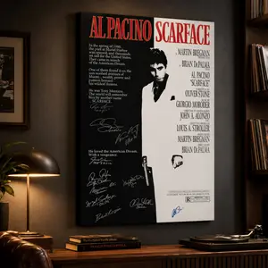 Vintage Scarface Inspired Canvas Wall Art – Signed Movie Style Poster Print for Living Room, Office, Bedroom & Home Theater Decor letter Decorative Wall Art Decoration