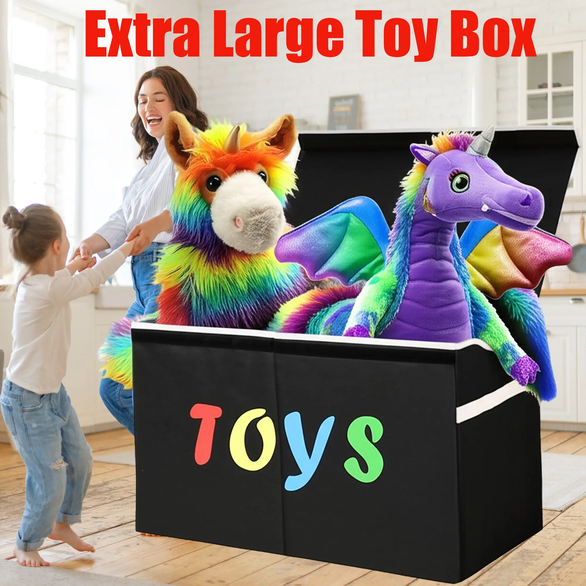 Space-Saving Toy Box Chest - Collapsible & Sturdy Storage Bins with Lids - Extra Large Organizer for Boys, Girls, Nursery & Closet. Clothing Organization Room