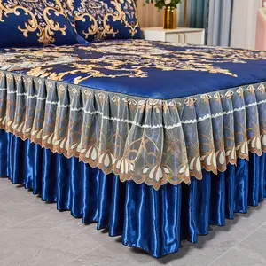 Soft Breathable Bed Skirt Set, 2/3pcs Printed Ruffle Design, Multiple Sizes, All-Season Use, Includes Pillowcases, Decorative Bedding Set