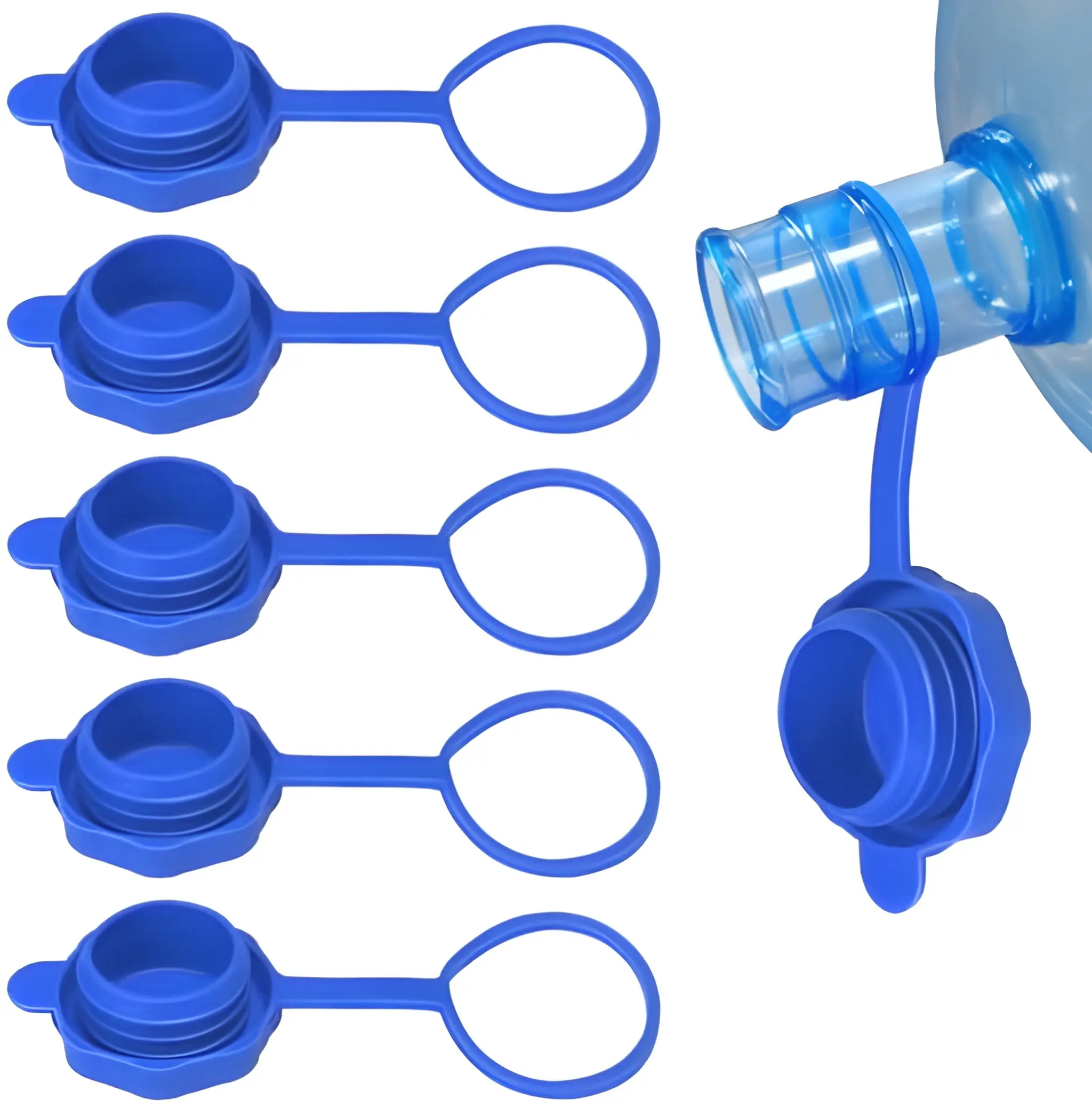 5-Pack Silicone Reusable 55mm Water Jug Replacement Caps, Leakproof Non-Spill Lids for 3 & 5 Gal BPA-Free Drinking Water Bottles