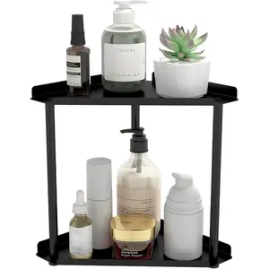 2 Tier Bathroom Counter Organizer Vanity Organizer Corner Shelf Skincare Makeup Countertop Organizers for Kitchen Bathroom Counter Storage Black