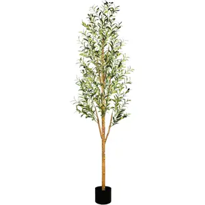 6FT Tall Artificial Olive Tree Faux Silk Potted Plants with Natural Wood Trunk and Realistic Leaves Branches and Fruits for Home Living Room Office Decor Indoor Flower Arrangement Garden Decorations Decoration Items Home Goods
