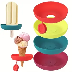 4-Piece Silicone Ice Cream Holder Set, Summer Popsicle Tray, Leak-Proof Cone Stand, Portable Kids Popsicle Mold, Dishwasher Safe