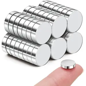45 Pcs Refrigerator Magnets, 10x2.6mm Small Round Fridge Magnets, Multi-Use Premium Neodymium Office Magnets for Fridge, Whiteboard, Billboard in Home, Kitchen, Office and School (Silver)