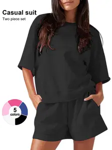Casual Drop Shoulder Sweatshirt Shorts Set, Loose Comfortable Homewear, Two-Piece for Daily Wear, Stylish and Cozy, Womenswear