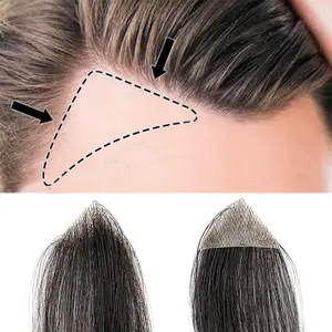 2PCS Hairline Toupee Forehead Hairpiece Patch Human Hair Ultra Thin Skin PU Frontal Hairline Bald Spot Cover Hair Replacement Unit
