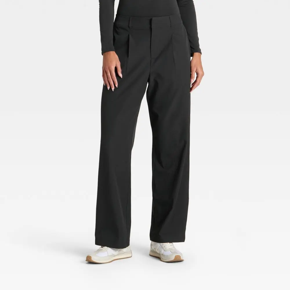 Women's High-Rise Active Light Woven Trouser Pants - Polyester-Spandex Blend, Everyday Wear, Sun-Protective Garment - All In Motion
