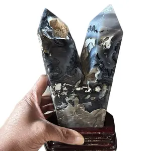 Volcano Agate Twin Point Tower - UV Reactive Crystal for Home Decor & Spiritual Practices - Metaphysical Healing Energy Work - Unique Swirling Patterns & Fluorescent Glow rock shop