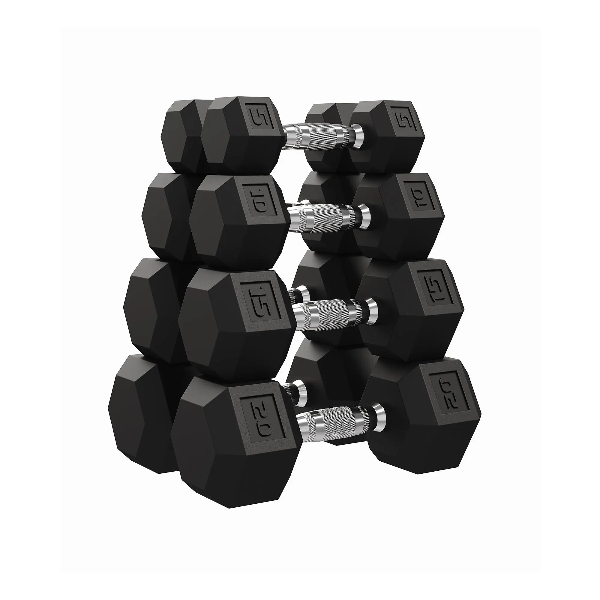 5–20 LB Hex Dumbbell Pair, Cast Iron Core Rubber Coated Dumbbells with Textured Carbon Steel Handles for Home Gym Strength Training, Hex Shape