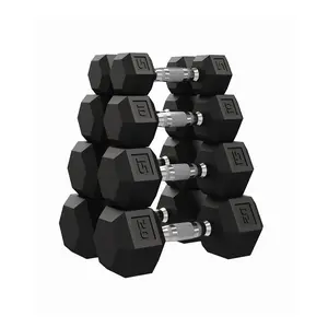 5–50 LB Hex Dumbbell Pair, Cast Iron Core Rubber Coated Dumbbells with Textured Carbon Steel Handles for Home Gym Strength Training