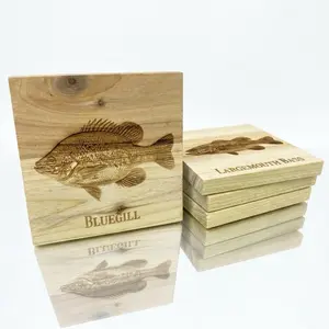 4-Piece North American Fish Themed Wood Coasters Set