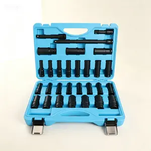 CR-MO High Torque Impact Socket Set, 1/2" Drive SAE & Metric Sizes 29-Piece, Standard and Deep Sockets with Extension Bars, Truck Bearing Locknut Tool Set, Professional Grade Durable Steel