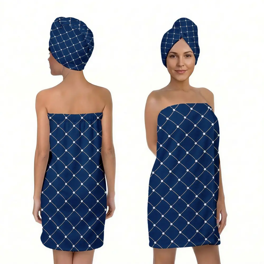 2pcs Geometric Pattern Bath Towel Set, Adjustable Bath Towel and Hair Dryer Set, Ideal for Sauna, Spa, Home Bathroom, Gym, Beach, Travel