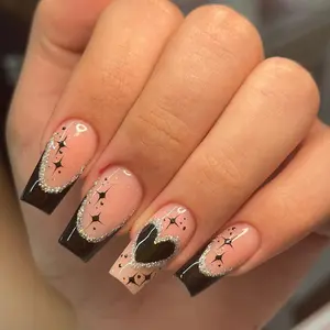Glossy Starburst Press On Nails Square Medium False Nails with Jelly Glue & Rolled Strip, 24pcs Removable Nail Art Kit, Nails Full Covers for Women