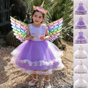 0-5Y Flower Cartoon Cosplay Costume Fancy Carnival 025 Headband Wings Kids Clothes Performance Princess Theme Party Holiday Baby Girls Ball Gown Toddle Cocktail Dress