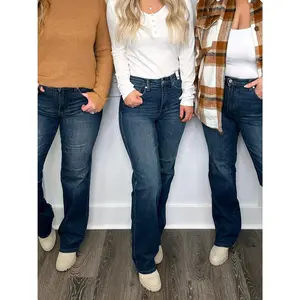 Judy Blue Hazel Tummy Control Mid-Rise Straight Leg Dark Wash Jeans - Soft Denim, Very Stretchy, Regular & Petite Options - Fit, Womenswear