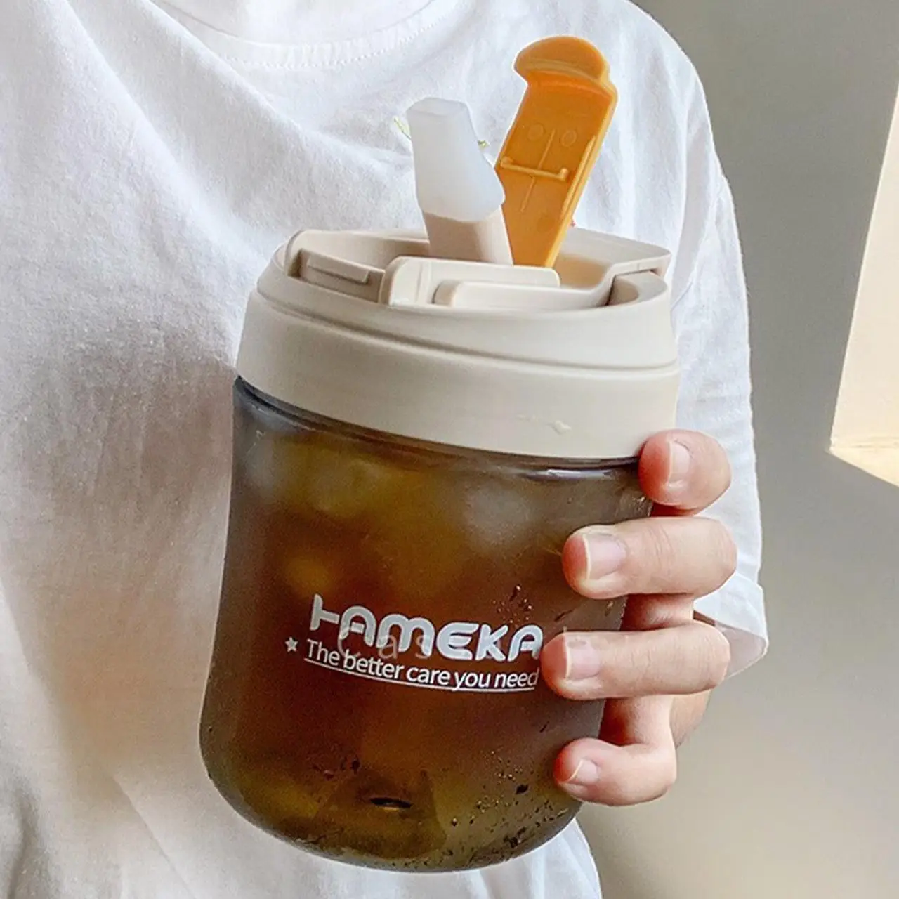 Random Color 550ml Water Bottle with Straw, 1 Count Durable Cute Water Bottle, Portable Leak Proof Drinkware for Home and Office, Tumbler Cups, Music