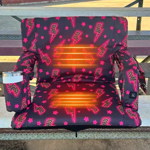 Heated Pink Leopard Lightning Bolts 23" Stadium Seat with Armrests