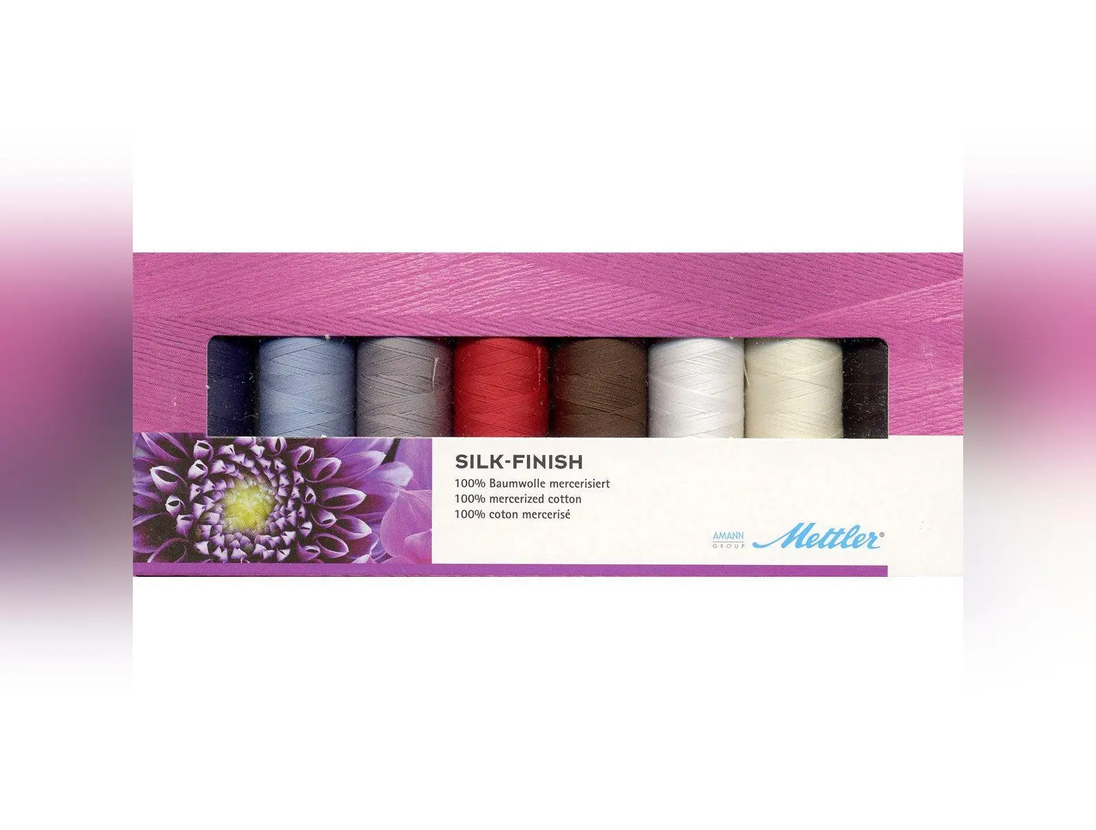 Mettler Thread Silk Finish 100% Mercerized Cotton Sewing Set; 8 Spools Basic Colors SF8