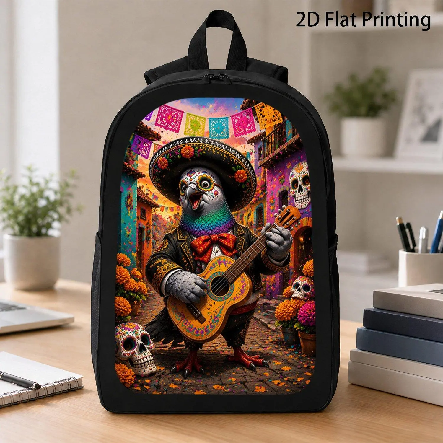 [17 Inch Backpack] 1pc Mexican Mariachi Pigeon Festival Print Backpack Viral Cultural Cartoon Animal Backpack Practical Casual Backpack For Daily School Travel Outdoor Activity