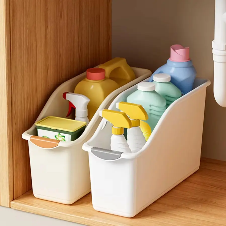 2/3 Piece Wheel Plastic Sink Organizer Rack, Bottle Can Storage Box, Kitchen Cabinet Organizer Basket, Under Sink Storage Holder, Kitchen Home Storage, Kitchen Organization Products