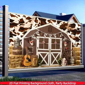 2D Flat 1PC Polyester Banner, Western Cowboy Barn Theme, Smooth Draping & Fade Resistant, Retro Farm Style, for Cowboy Themed Party, Country Event Decoration, Photography Backdrop, Window Display, Indoor & Outdoor Use