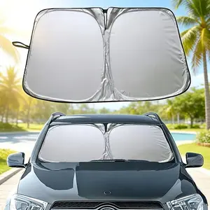 Portable Car Windshield Sunshade - Silvery Material, Foldable Design for Easy Installation and Storage. Provides Interior Protection with High UV-blocking and Thermal Insulation, Fits Most Vehicles.