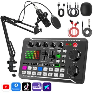 F998 Live Sound Card Audio Mixer,Podcast Equipment with BM800 Recording Studio Microphone Set, Professional Live Sound Card Dj Mixer Effects & Voice Changer for Karaoke System Live Streaming Gaming YouTube TikTok Record Singing