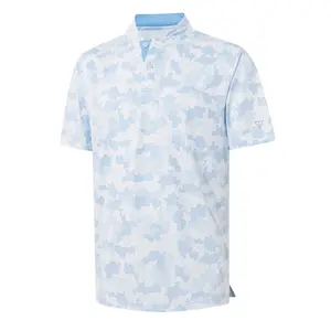 MAELREG Golf Shirts for Men Collarless Performance Dry Fit Stretch Henley Casual Printed Mens Polo Shirts Short Sleeve