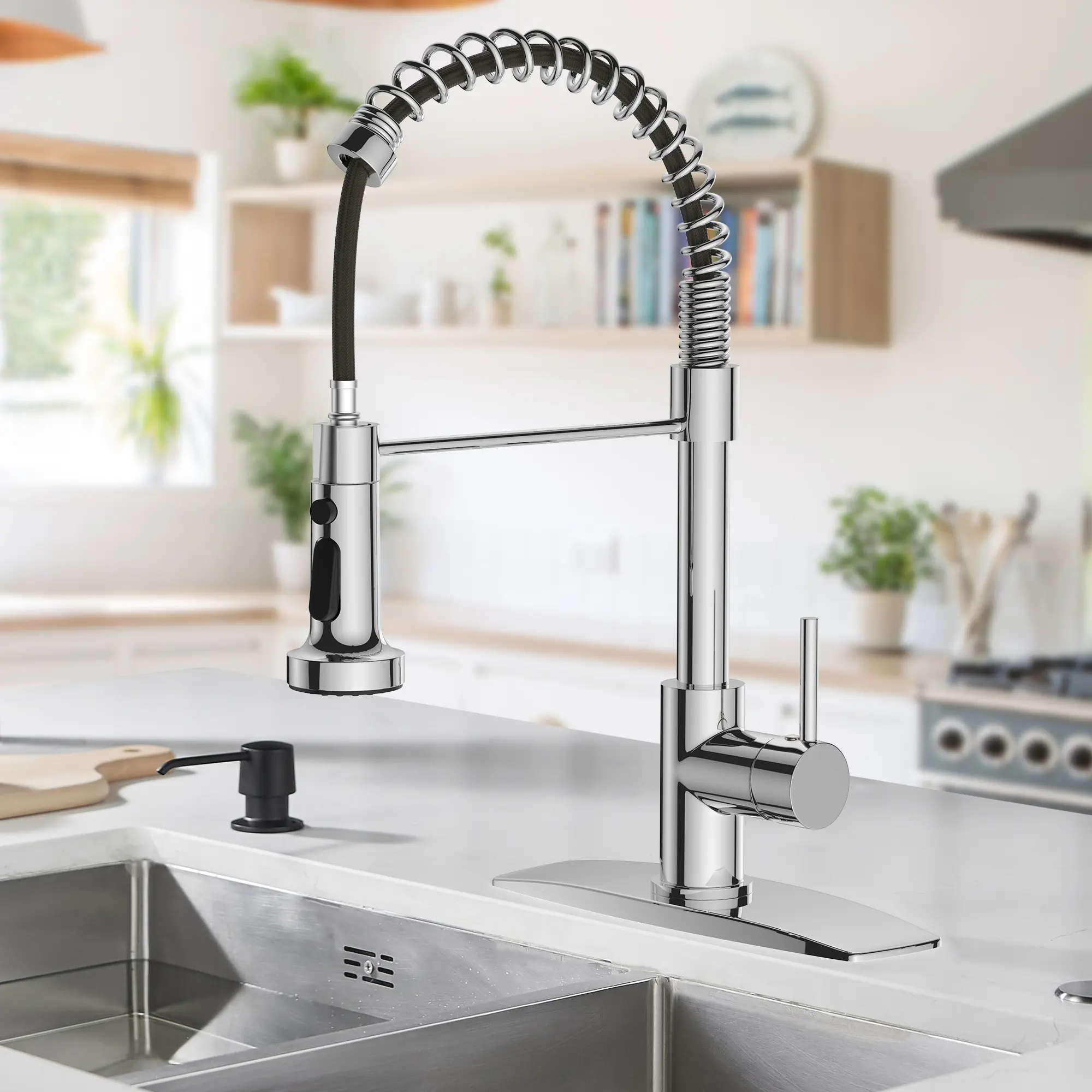 FORIOUS Stainless Steel Kitchen Faucet - Pull Down Sprayer, Faucet Sprayer Attachment, High Arc, High Pressure, Single Handle, Rotatable Rotary Design for Kitchen Sinks, Rotatable Rotary Faucet