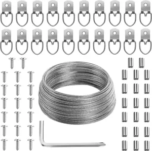 Picture Hanging Wire Kit, 100Ft Picture Wire Hanging, D Rings Picture Hanging, Picture Frame Hanging Kit, Picture Frame Wire, Wall Hanging Kit, Wire for Hanging Pictures, Painting Hanging Kit